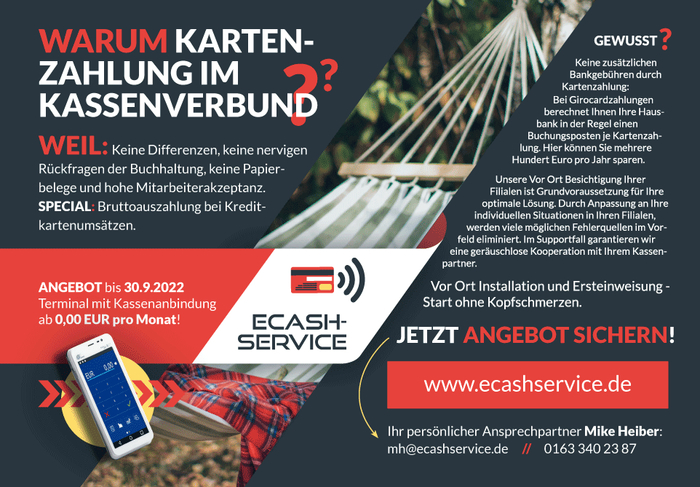 Jetzt Angebot bis 30.09.2024 sichern! Terminal mit Kassenanbindung ab 0,00 EUR pro Monat! Jetzt Angebot bis 30.09.2024 sichern! Terminal mit Kassenanbindung ab…